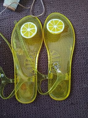 Transparent Yellow Jelly Sandals with Lemon Accent - Women